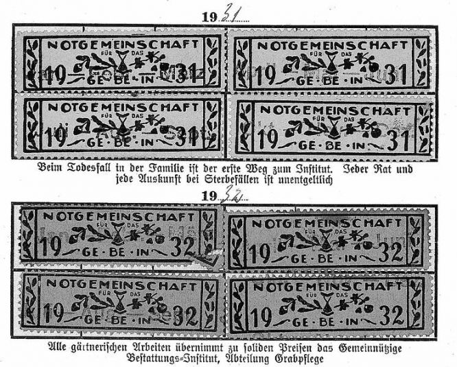 Beitragsmarken der Notgemeinschaft GE∙BE∙IN 1932